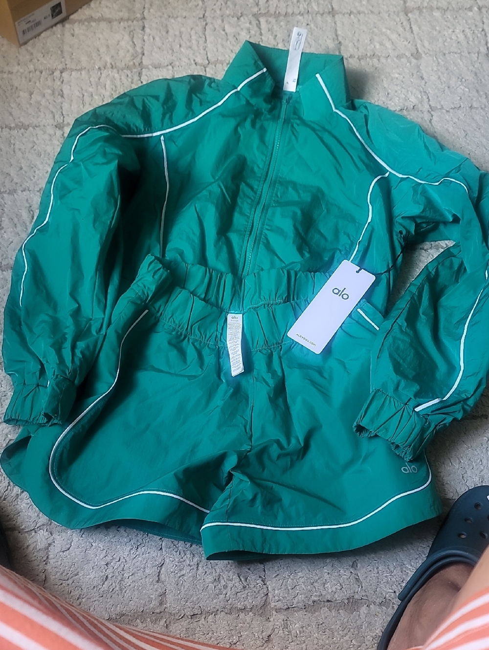 Alo Teal Windbreaker Jacket and Shorts Set